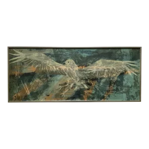Howard Bradford Mid Century Modern Blue Abstract Bird Serigraph, 1960, Framed