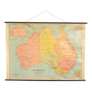 Vintage Australia Wall Map by W. & A.K. Johnston, 1950s For Sale