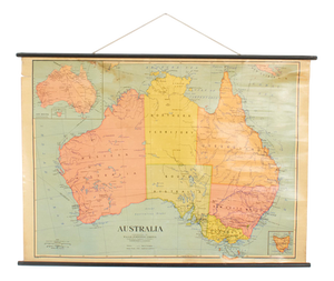 Vintage Australia Wall Map by W. & A.K. Johnston, 1950s