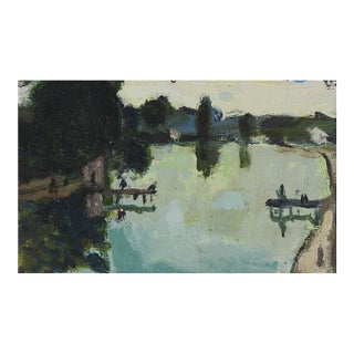 Early 20th Century Plein Air French River Landscape Painting For Sale
