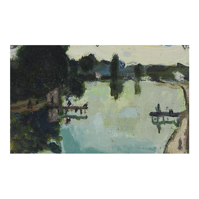Early 20th Century Plein Air French River Landscape Painting For Sale