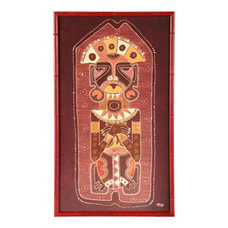Vintage Tribal Oceania or Mayan Fabric Art Wall Hanging Tiki Era For Sale