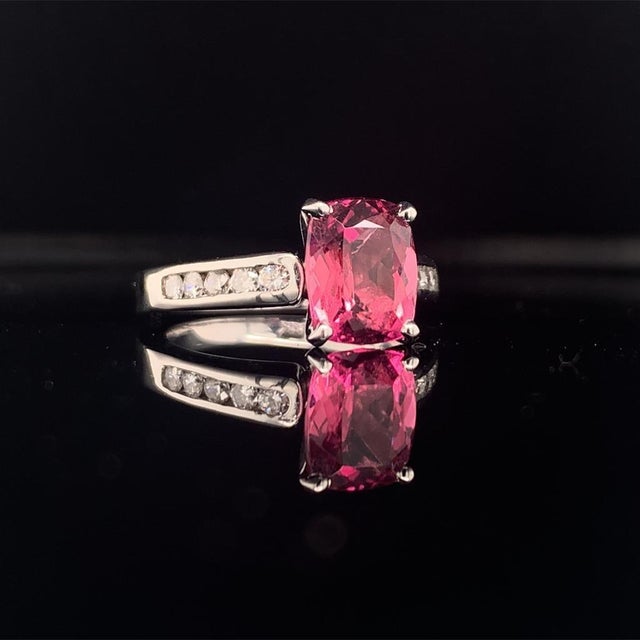 Diamond Rubellite Tourmaline Ring 3 TCW 14k Gold Certified For Sale - Image 4 of 10