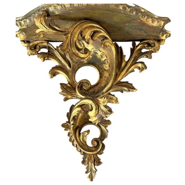 Rococo Italian Hand-Carved Gilded Wall Brackets, Rococo, Mid-19th Century For Sale - Image 3 of 10