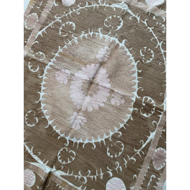 Mid-Century Modern Suzani Embroidery Wall Decor — Neutral Tan Asian Embroidery For Sale - Image 3 of 8