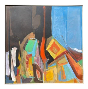 Late 20th Century Modernist Abstract Oil Painting by Darrell Crisp, Framed