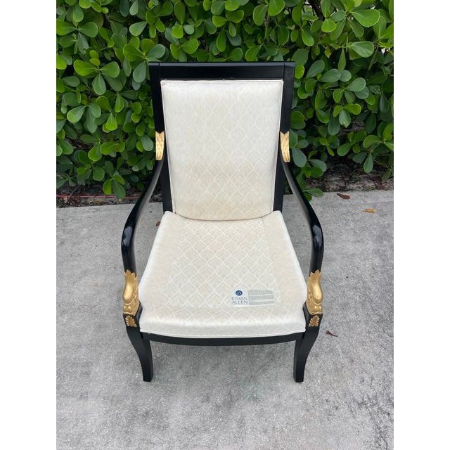 Vintage Ethan Allen Neoclassical Black & Gold Accent Armchair For Sale - Image 9 of 12