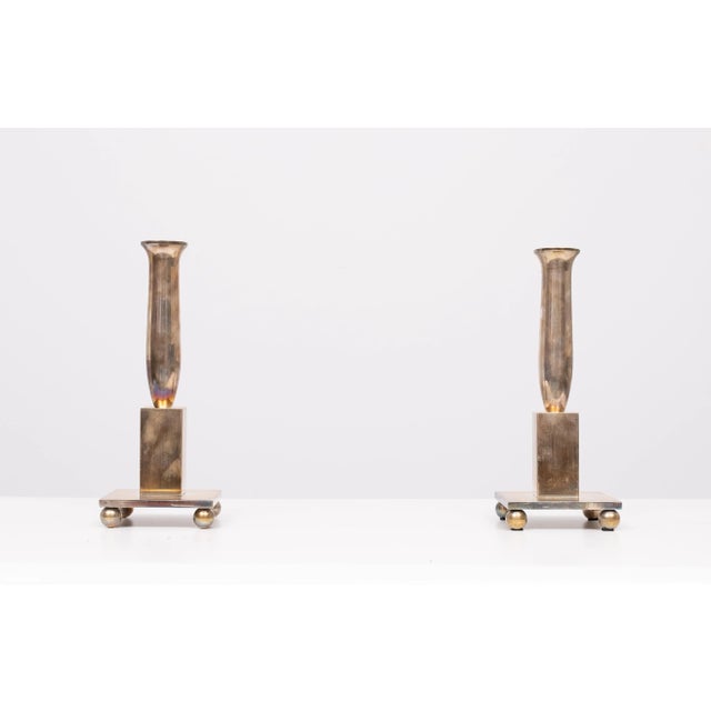 Silver Early 20th Century Modern Silver Plated Bronze Candleholders, 1900s, Set of 2 For Sale - Image 8 of 8