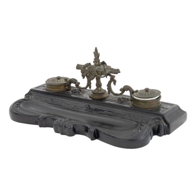 Louis XV Style Pewter Mounted Double Inkwell Stand For Sale