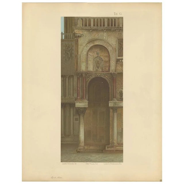 Large chromolithograph of part of the main facade of the Basilica of San Marco (corner towards the clock, north side),...