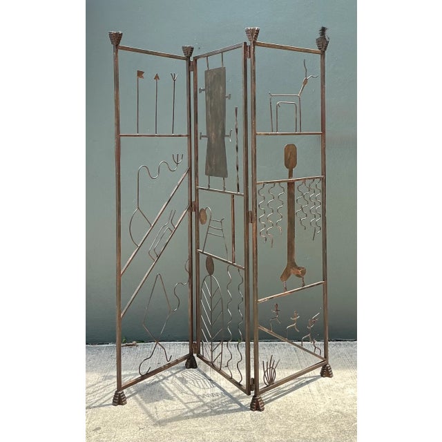 Late 20th Century Vintage Iron Abstract Figurative Folding Screen For Sale - Image 5 of 12