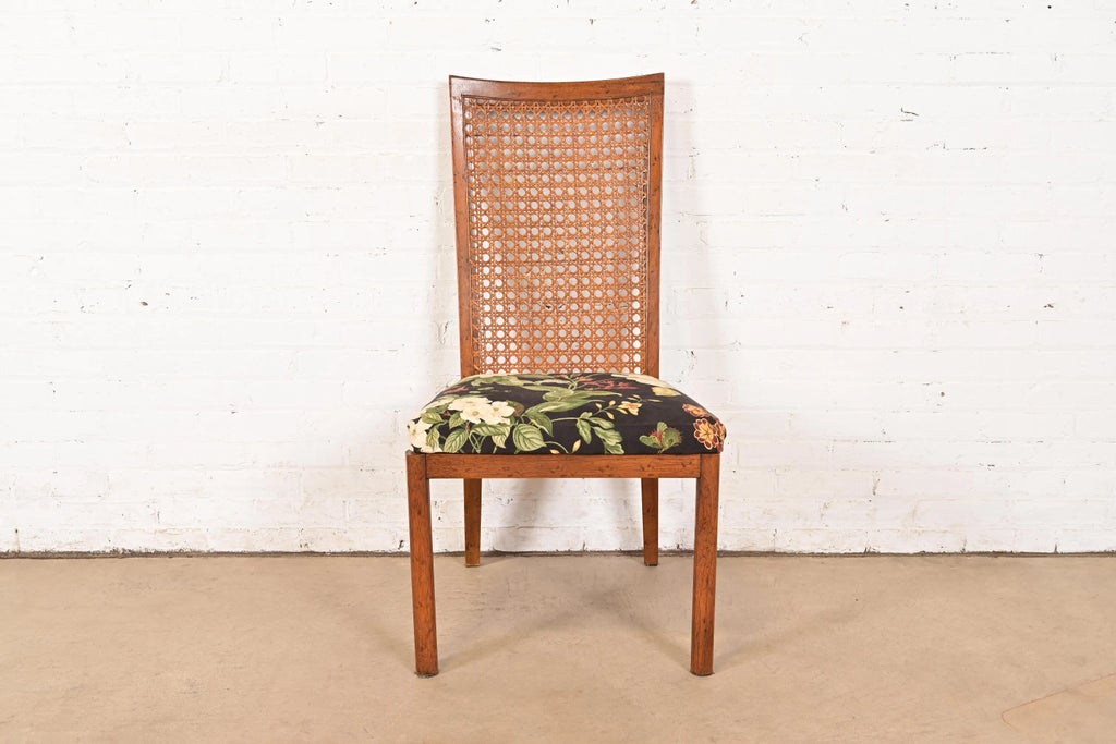 Drexel Heritage Mid-Century Modern Walnut and Cane High Back Side