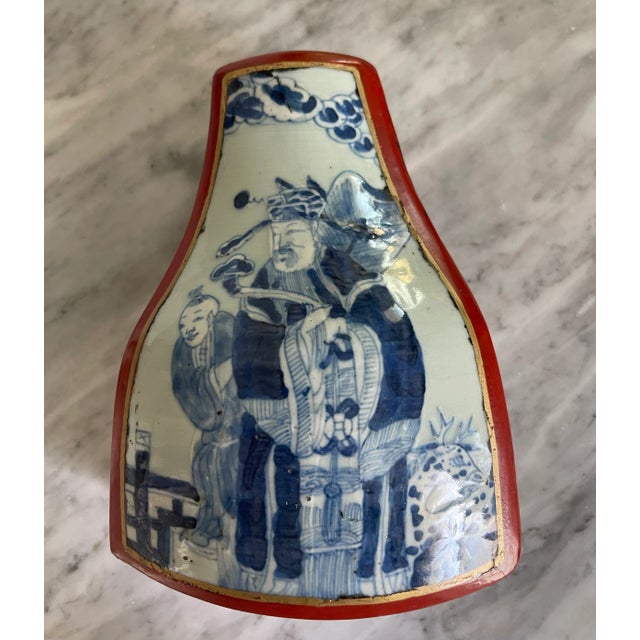 Asian Blue and Red Ceramic and Lacquer Box For Sale - Image 4 of 9