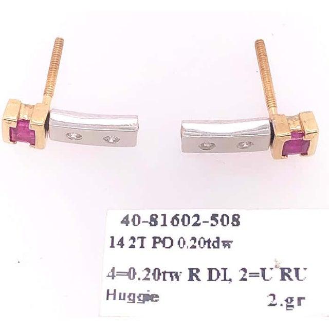 Modern 14 Karat White and Yellow Gold Screw Back Ruby Earrings With Diamonds For Sale - Image 3 of 8