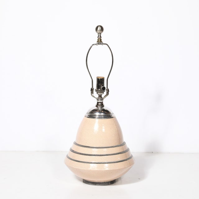 Art Deco Art Deco Machine Age Craquelure Cream Ceramic Table Lamp Signed Marcel Guillard For Sale - Image 3 of 17