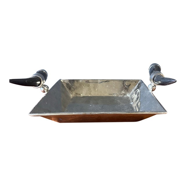 Vintage Art Deco Style Chrome Horn Tray For Sale