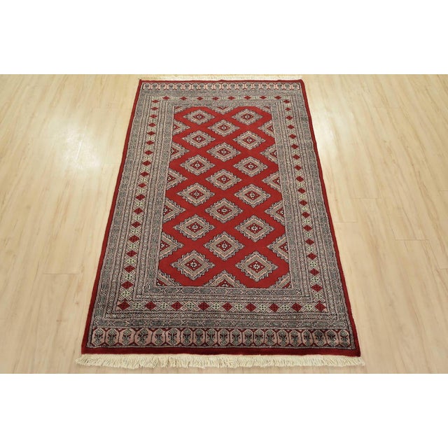 Farmhouse Bokhara Jaldar Rug 4’1” X 6’3” Red Wool Tribal Hand-Knotted Oriental Carpet For Sale - Image 3 of 11