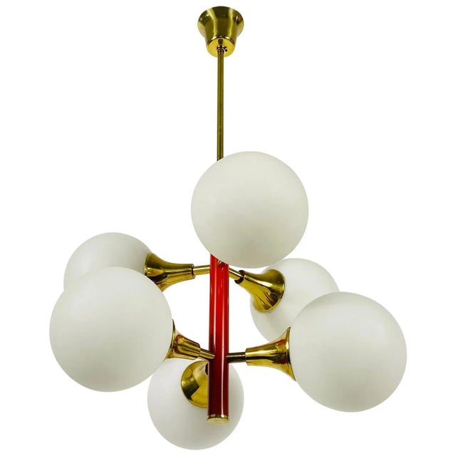 Space Age Red 6-Arm Chandelier from Kaiser, Germany, 1960s For Sale - Image 9 of 9