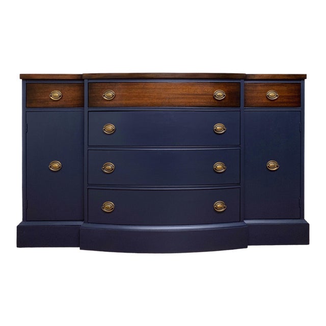 Mid Century Duncan Phyfe Hepplewhite Navy Blue Mahogany 6 Drawer