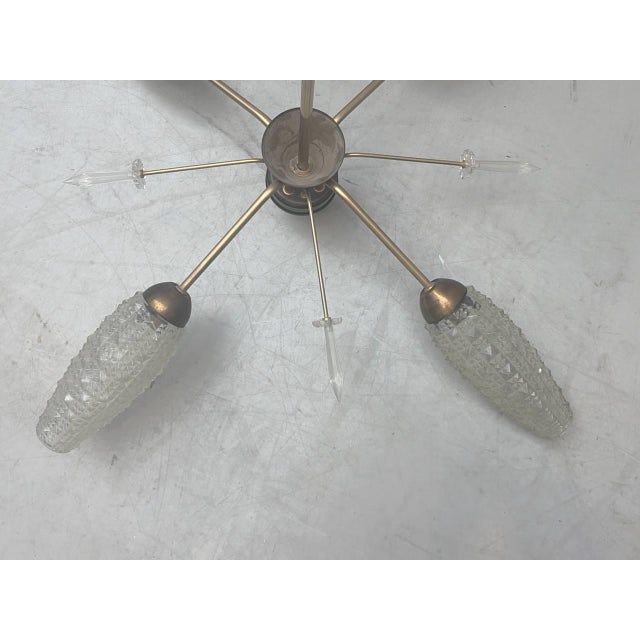 Ceiling Light with Textured Glass Shades and Crystal Prisms, 1960s For Sale - Image 6 of 15