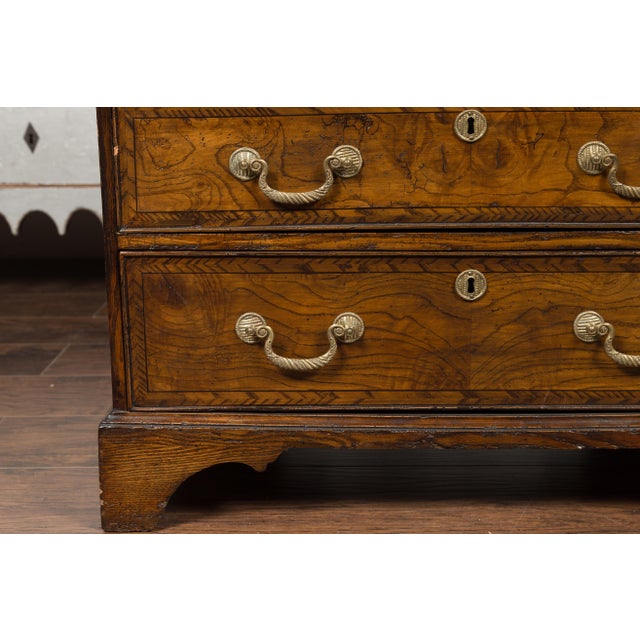 English 1800s George III Burl Wood Four-Drawer Commode with Feather Banding For Sale - Image 10 of 12