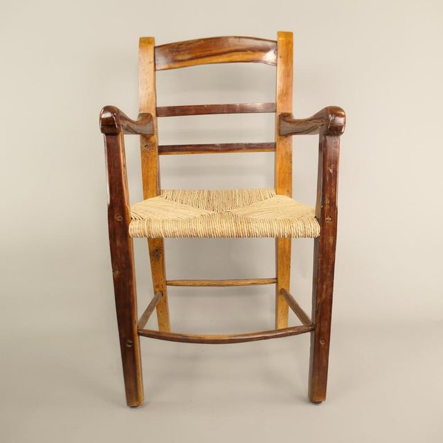 Rural Cherry Wood and Straw Armchair, France, 1840s For Sale - Image 9 of 10