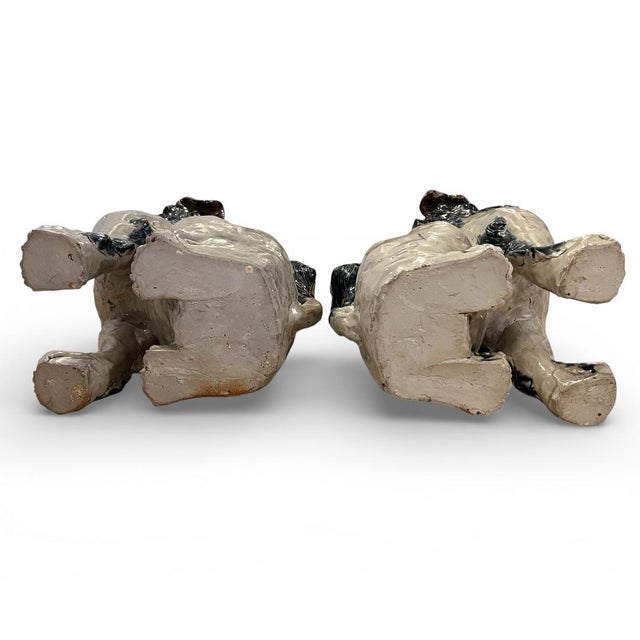 Large Mid-Century Chinese Ceramic Foo Dog Guardian Lion Pair — Tortoiseshell Glaze For Sale - Image 12 of 12