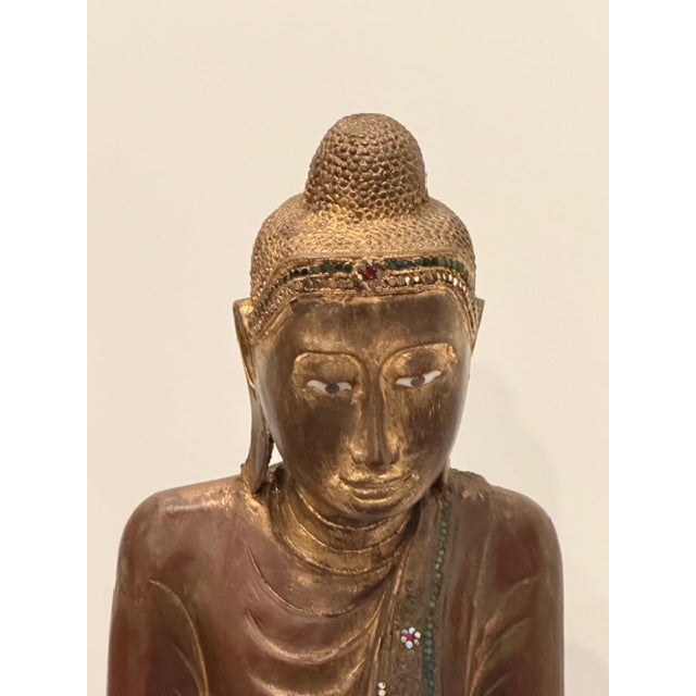 1920s Carved Wood Buddha Statue For Sale - Image 5 of 16