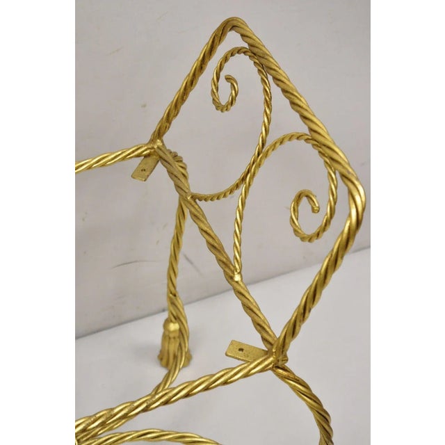 Metal Italian Hollywood Regency Gold Gilt Iron Rope Tassel Form Vanity Bench Chair For Sale - Image 7 of 12