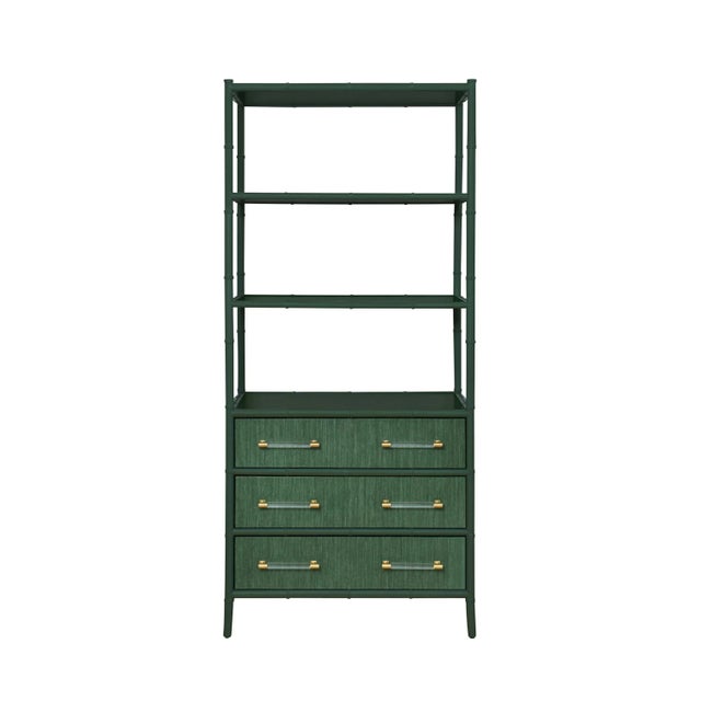 Textile Matthew Izzo Home - Flynn Dark Green Grasscloth and Matte Lacquer Etagere For Sale - Image 7 of 7