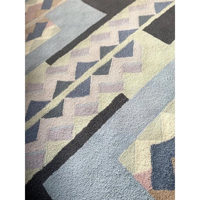 Textile Hand-Tufted Wool Rug with Geometric Pattern by Iles for Tisca, France, 1990s For Sale - Image 7 of 14