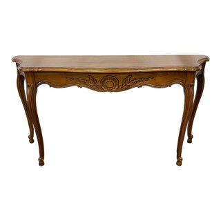 Early 20th Century Thomasville French Court Sofa Table Mid Century Modern Wood For Sale