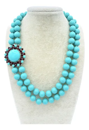 1950s Crown Trifari Turquoise Cabochon Necklace and Convertible Brooch Pendant Set