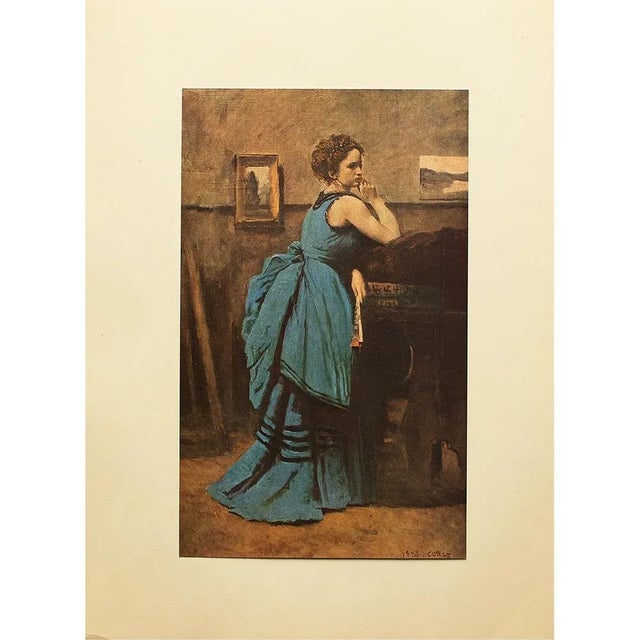 Cerulean 1940s After Camille Corot "The Woman in Blue" First Edition Swiss Offset Lithograph For Sale - Image 8 of 9