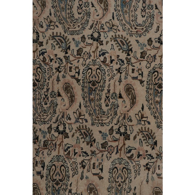Traditional Antique Mahal Geometric Cream Pink Res and Blue Wool Paisley Rug For Sale - Image 3 of 10