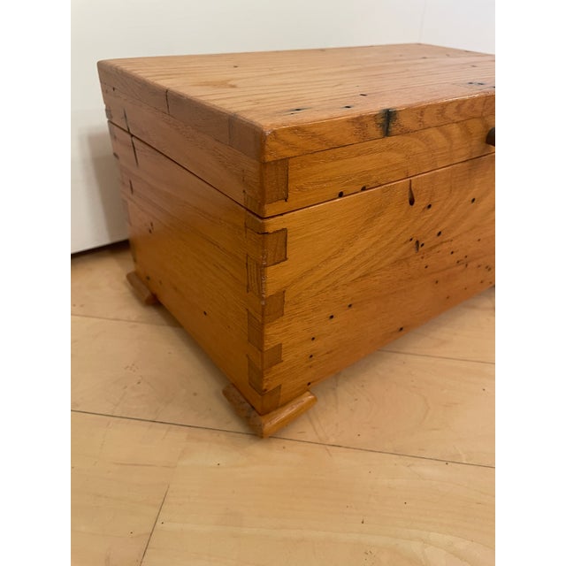 Wood Small Rustic Vintage Dovetail Joinery Desk Dresser Top Wooden Travel Trunk Chest For Sale - Image 7 of 12