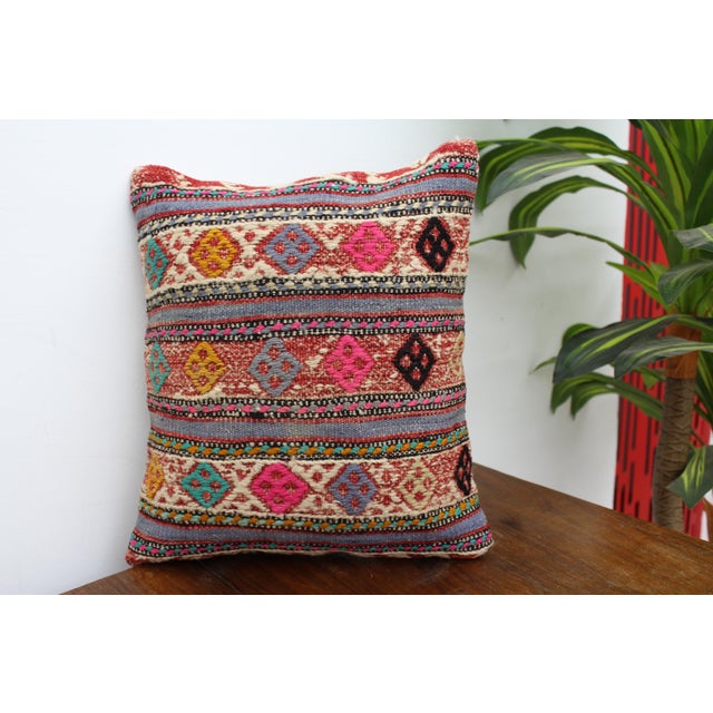 Turquoise Colorful Turkish Kilim Decorative Pillow Cover - 13"x15" For Sale - Image 8 of 11
