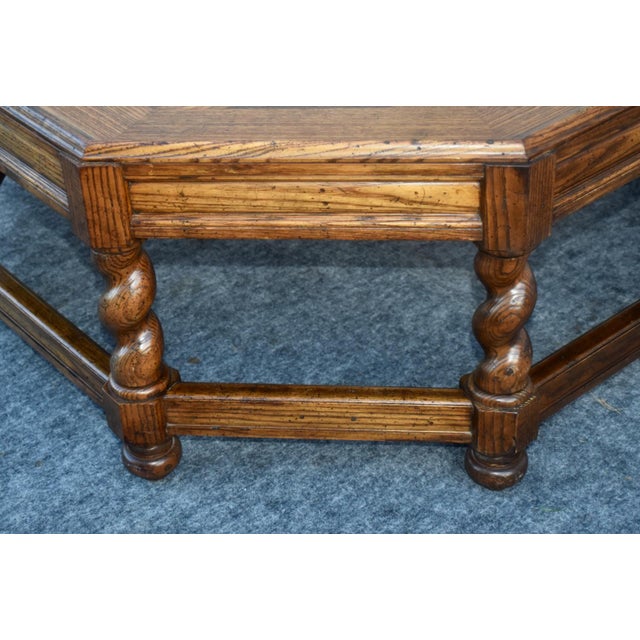 Baker Furniture Company Baker Oak and Burl Coffee Table Vintage Jacobean Style Octagonal For Sale - Image 4 of 13