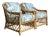 Vintage Boho Bielecky Brothers Trellis Rattan Lounge Chairs in Alan Campbell “Ferns” - A Pair For Sale