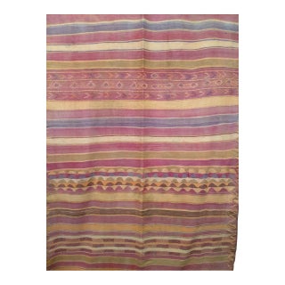 Vintage Moroccan Kilim Rug, Hand-Woven Wool Pile, Southwestern Colors, 6' X 14' For Sale