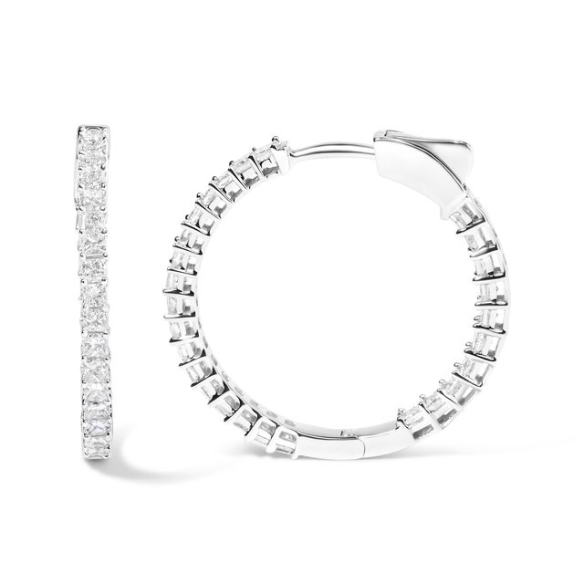 Contemporary 14K White Gold 3.0 Cttw Princess Cut Diamond Inside Out Hoop Earrings, A Pair (G-H Color, SI2-I1 Clarity) - 28 MM For Sale - Image 3 of 5
