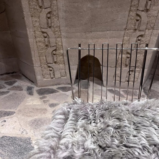 Brass Folding Brass Side Chair Furry Gray Faux Lambskin For Sale - Image 8 of 12