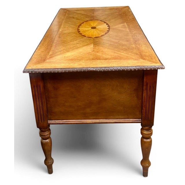Late 20th Century Late 20th Century Compass Star Parquetry Oak Executive Desk With Keyboard Drawer & Carved Rope Edge For Sale - Image 5 of 9