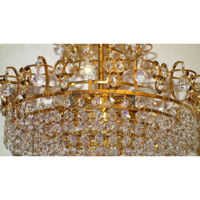 Gold Brass and Lead Crystal 5-Light Chandelier by Joska Bodenmais, 1970s For Sale - Image 8 of 11
