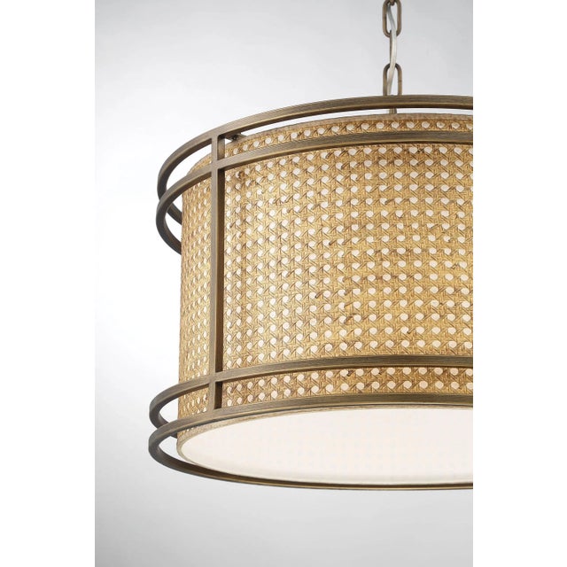 2020s Tailor Single-Light Cane and Brass Drum Pendant Chandelier For Sale - Image 5 of 8