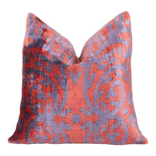 Auburn & Purple Damask Velvet Pillow – 16x16” Handmade Luxury For Sale