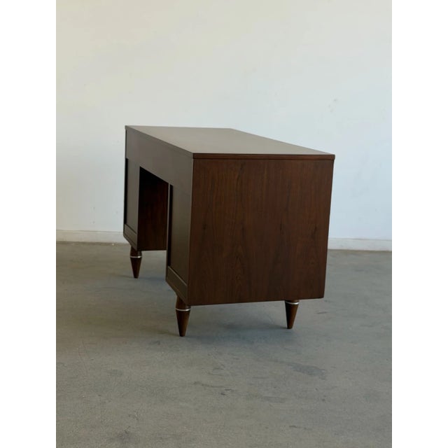 Brown 1960s Attributed Broyhill Mid-Century Walnut Executive Desk For Sale - Image 8 of 16