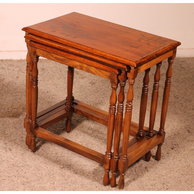 Nesting Tables in Satinwood with Brass Inlays, Set of 3 For Sale - Image 14 of 16