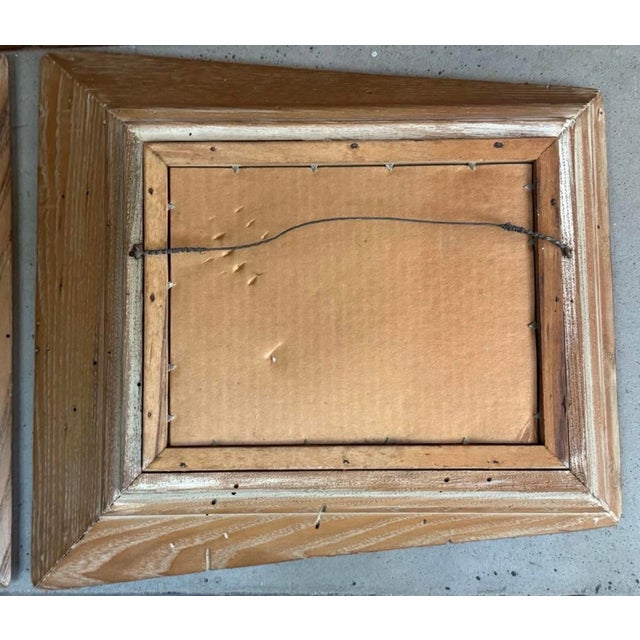 Vintage Mid Century Modern 1950s Paintings Forced W/ Perspective in Wood Frames, Signed - Set of 2 For Sale - Image 9 of 10