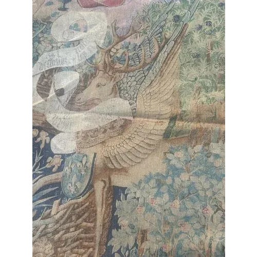 French Aubusson Style Screen-Printed by Hand Tapestry winged Stags, 1950s For Sale - Image 13 of 18